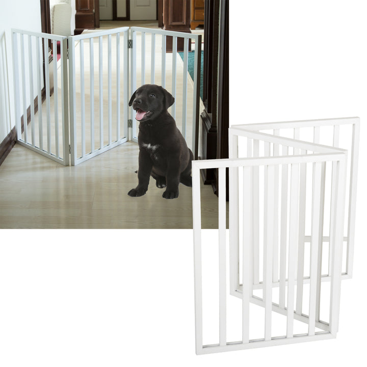 Free Standing Wooden White Ped Dog Gate Indoor Stand Alone Decorative Fence Image 1