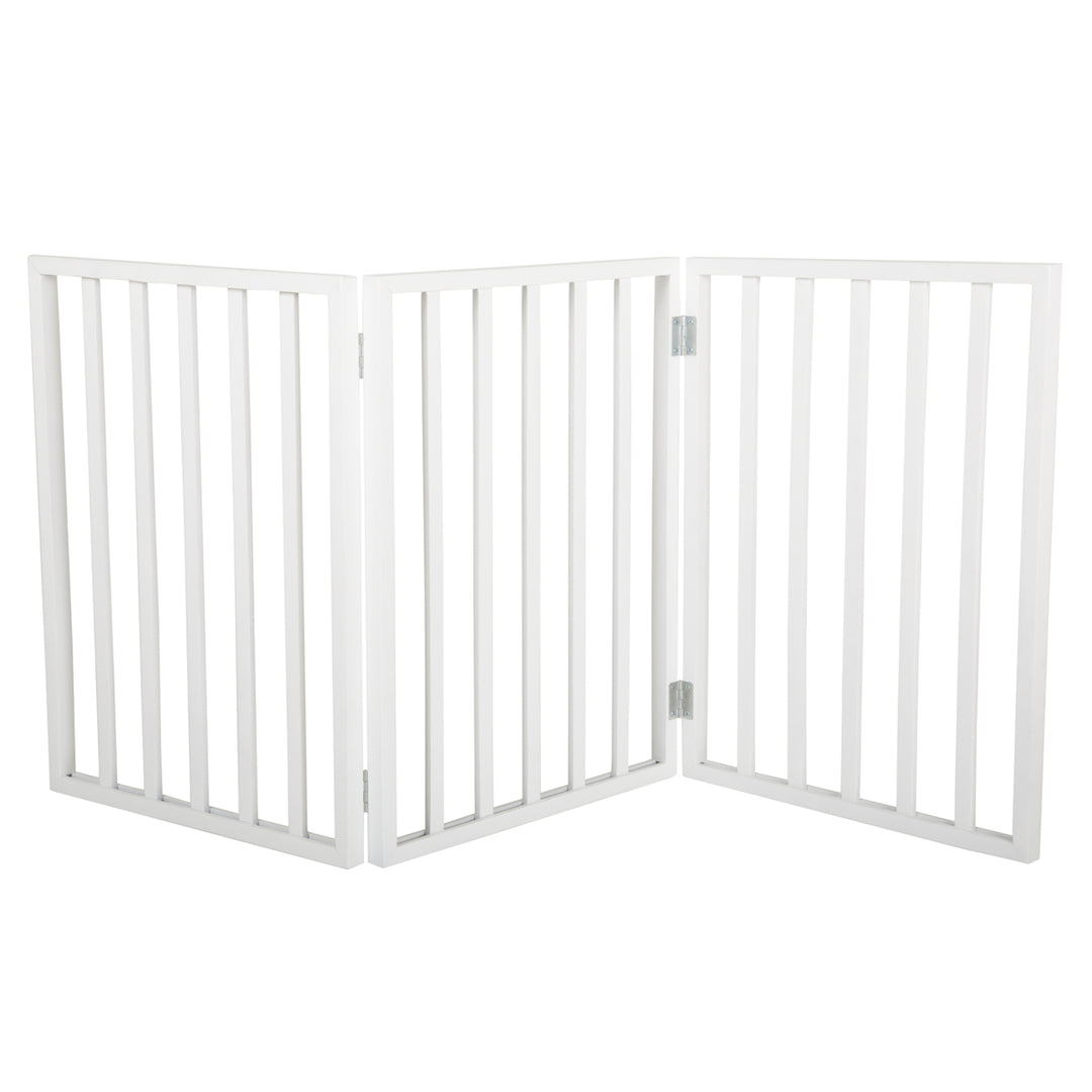 Free Standing Wooden White Ped Dog Gate Indoor Stand Alone Decorative Fence Image 2
