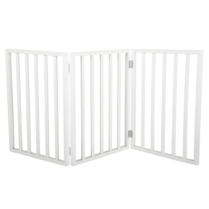 Free Standing Wooden White Ped Dog Gate Indoor Stand Alone Decorative Fence Image 2