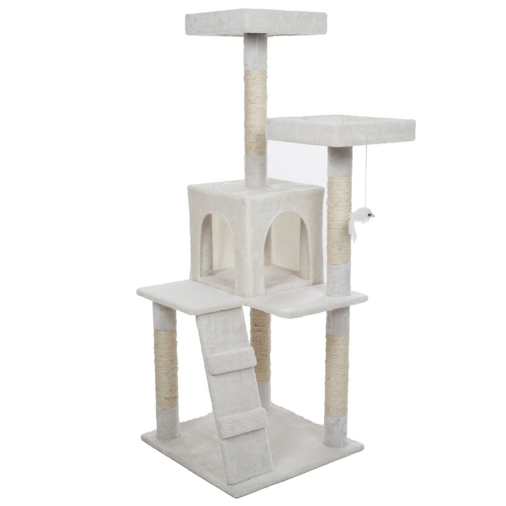 PETMAKER Penthouse Sleep and Play Cat Tree - 4 ft tall - White Image 2