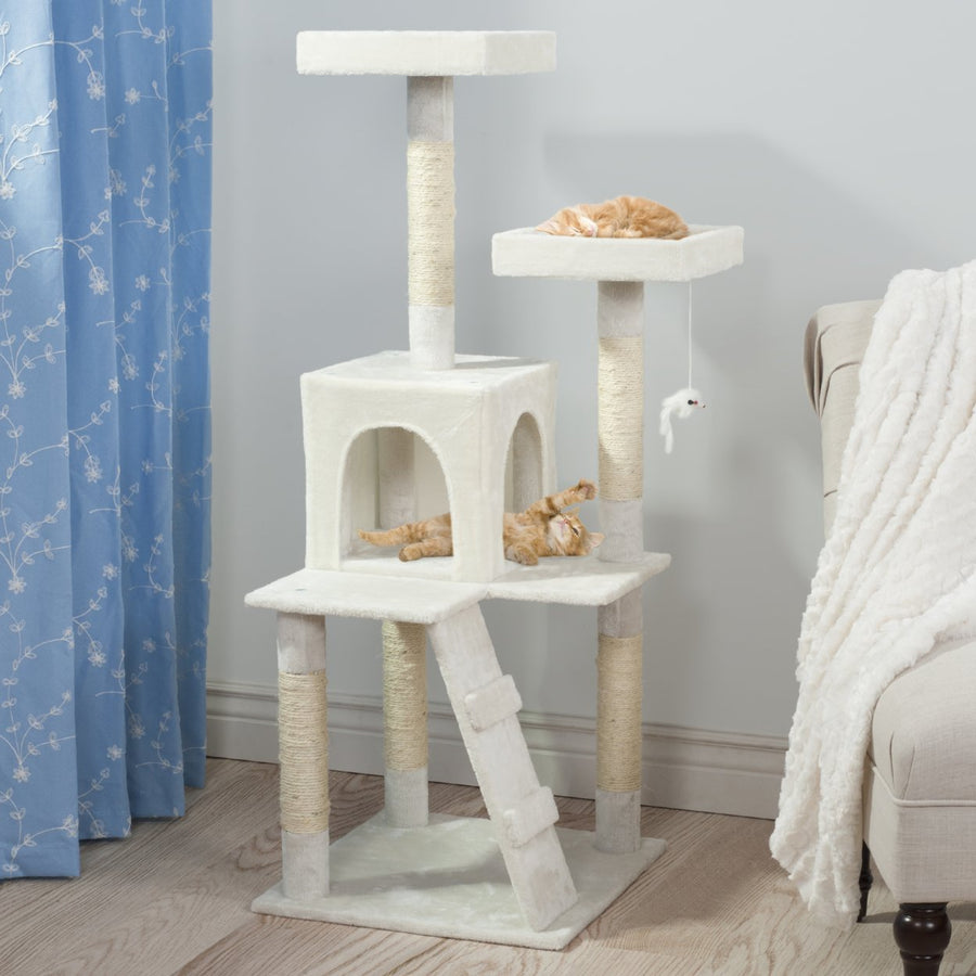 PETMAKER Penthouse Sleep and Play Cat Tree - 4 ft tall - White Image 1