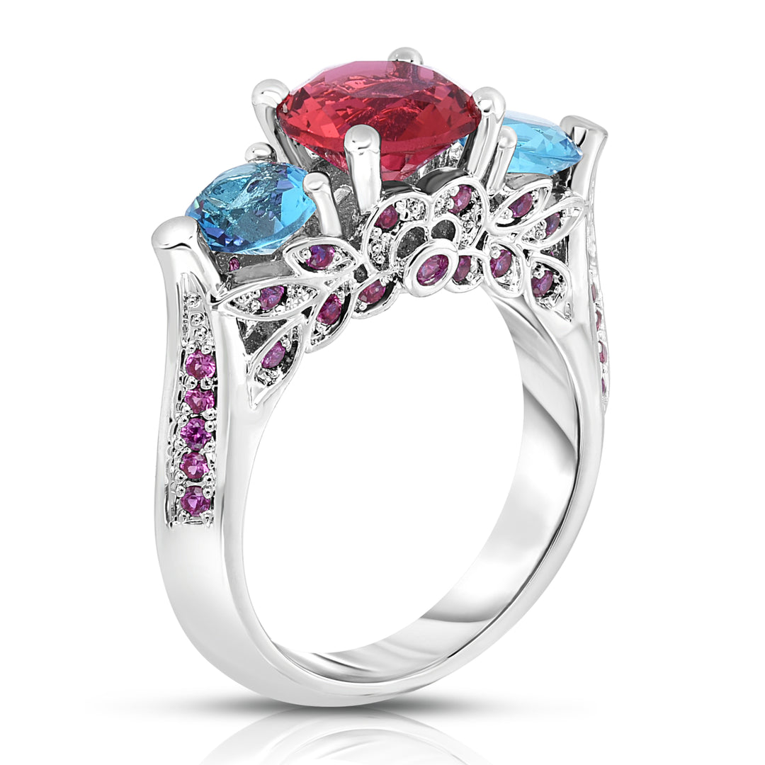 18K White Gold Ruby Sapphire Cubic Zirconia Ring 4.00 CTTW Sizes 6-9 Image 3