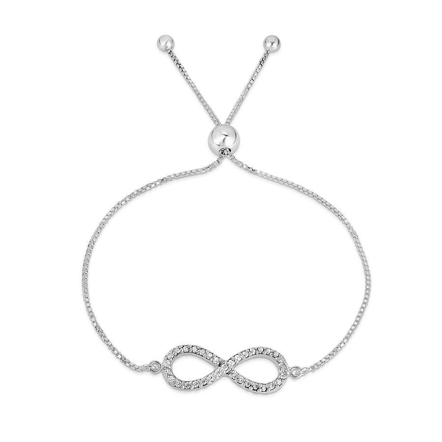 Italian Made Solid Sterling Silver 9" Simulated Diamond Adjustable Infinity Bracelet Image 1