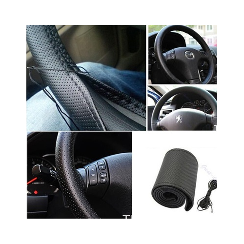 Car Truck  Steering Wheel Cover With Needles and Thread Black Image 1
