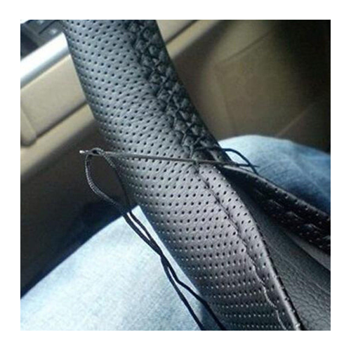 Car Truck  Steering Wheel Cover With Needles and Thread Black Image 2
