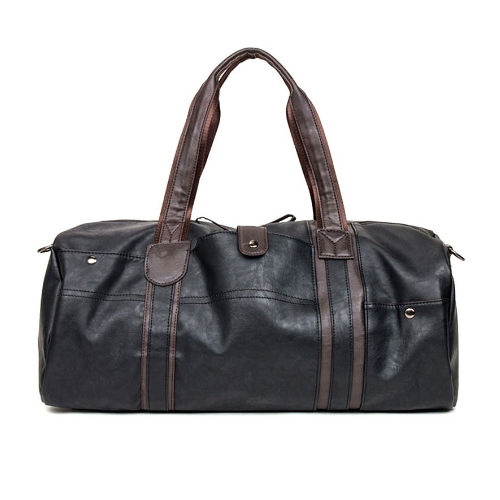 Black Sports Mens Large Capacity PU Leather Tote Shoulder Handbag Travel Gym Bag Image 1