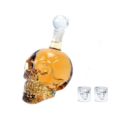 500ML Crystal Head Vodka Bottle and Two Crystal Skull Pirate Shot Glass Drink Cocktail Beer Cups Set (Color: Image 1