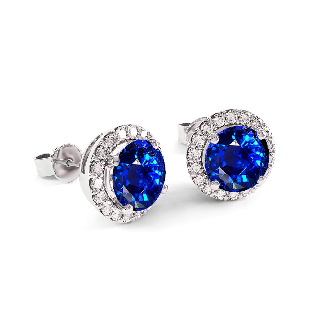 Sterling Silver 3.50cttw Lab Created Sapphire Halo Stud Earrings with CZ Image 2