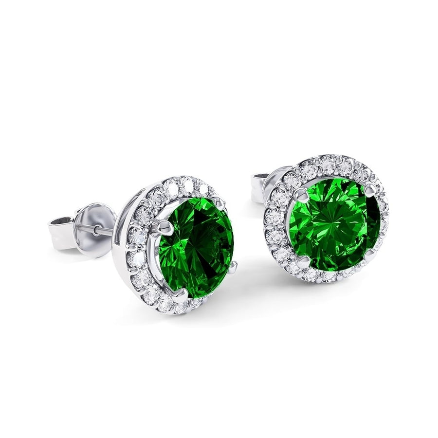 Sterling Silver 3.50CTTW Lab Created Emerald Halo Stud Earrings Butterfly Closure Image 1