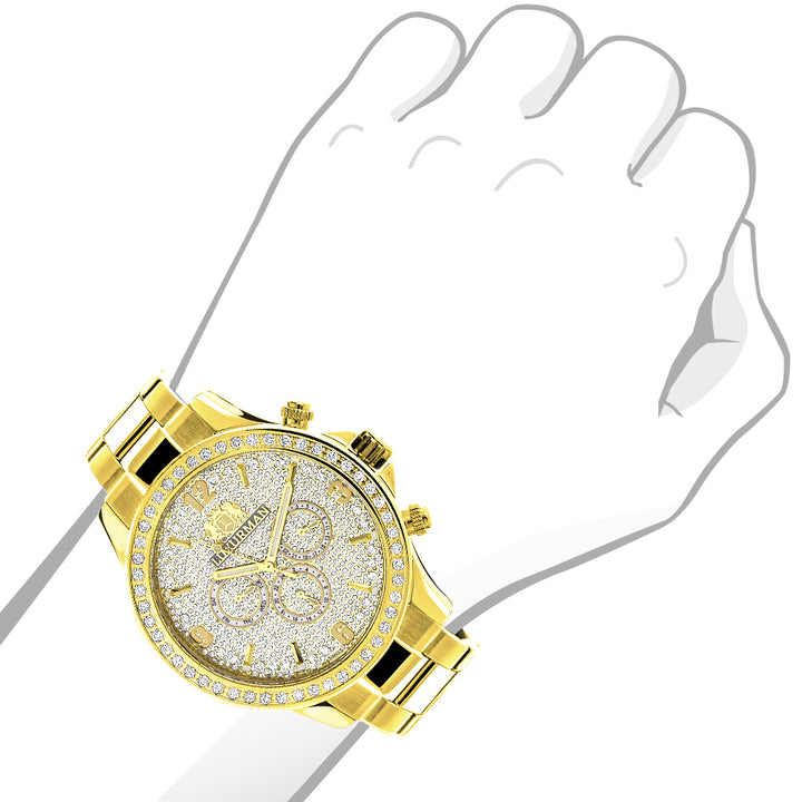 Luxurman Liberty Mens Diamond Watch 2ct 18k Yellow Gold Plated Image 3