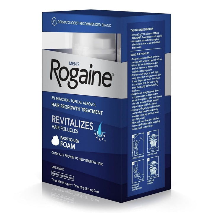 Rogaine Mens Regrowth Foam 5 Unscented 3mo Supply Minoxidil Hair Treatment Regrow Image 6