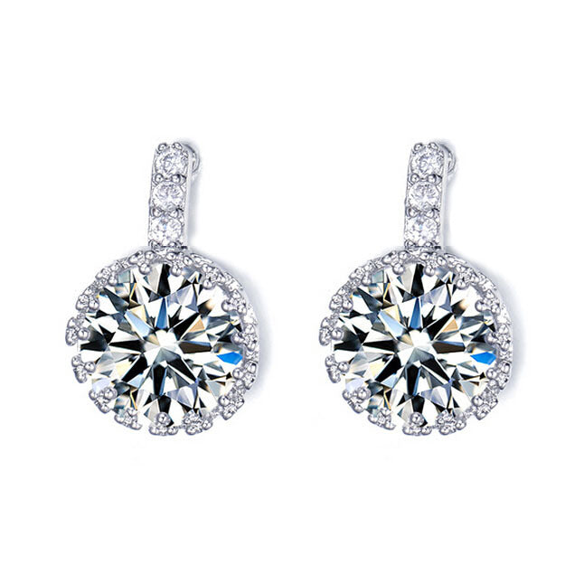 Diamond Silver Halo Drop Earrings Image 2