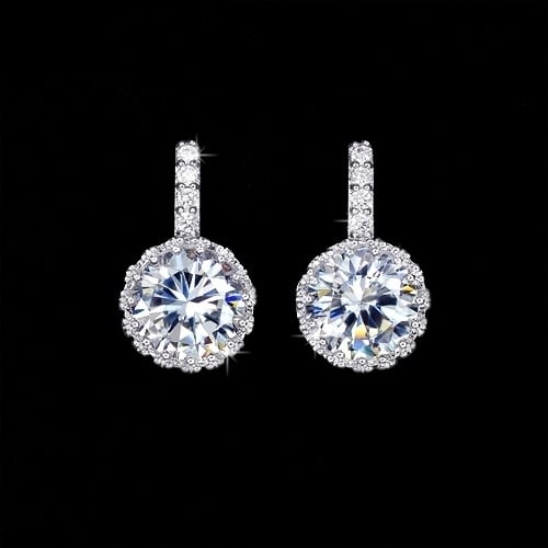 Diamond Silver Halo Drop Earrings Image 4