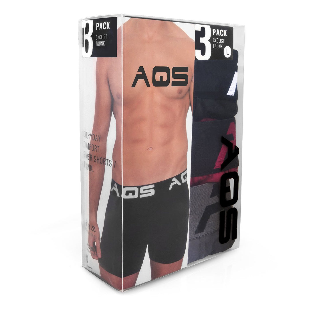 AQS Mens Black/Burgundy/Grey Boxer Briefs Three-pack of mens long boxer Image 2