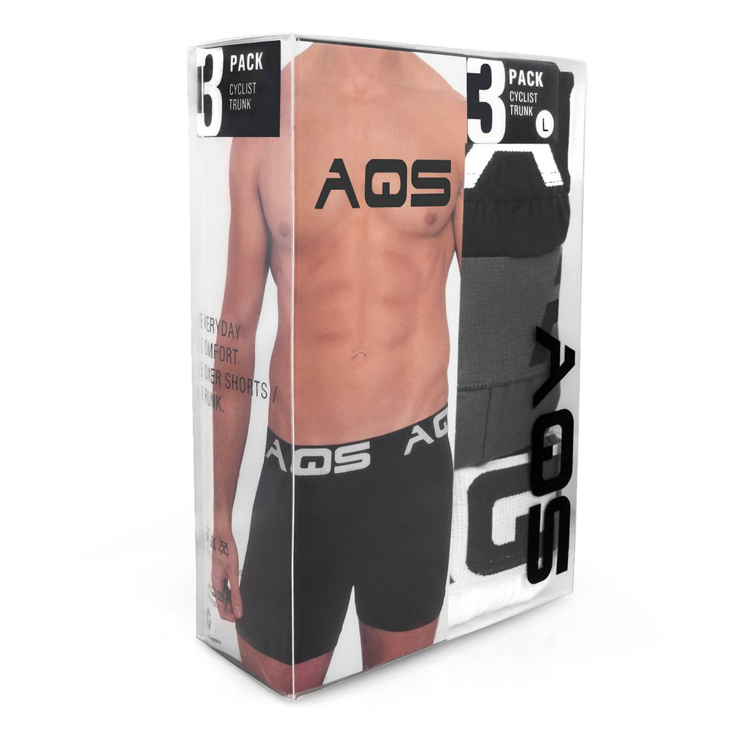 AQS Mens Black/Grey/White Boxer Briefs Three-pack of mens long boxer briefs Image 2