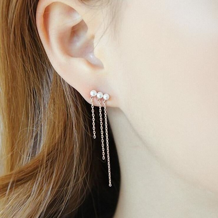 Long Asymmetric Pearl Earrings Image 1