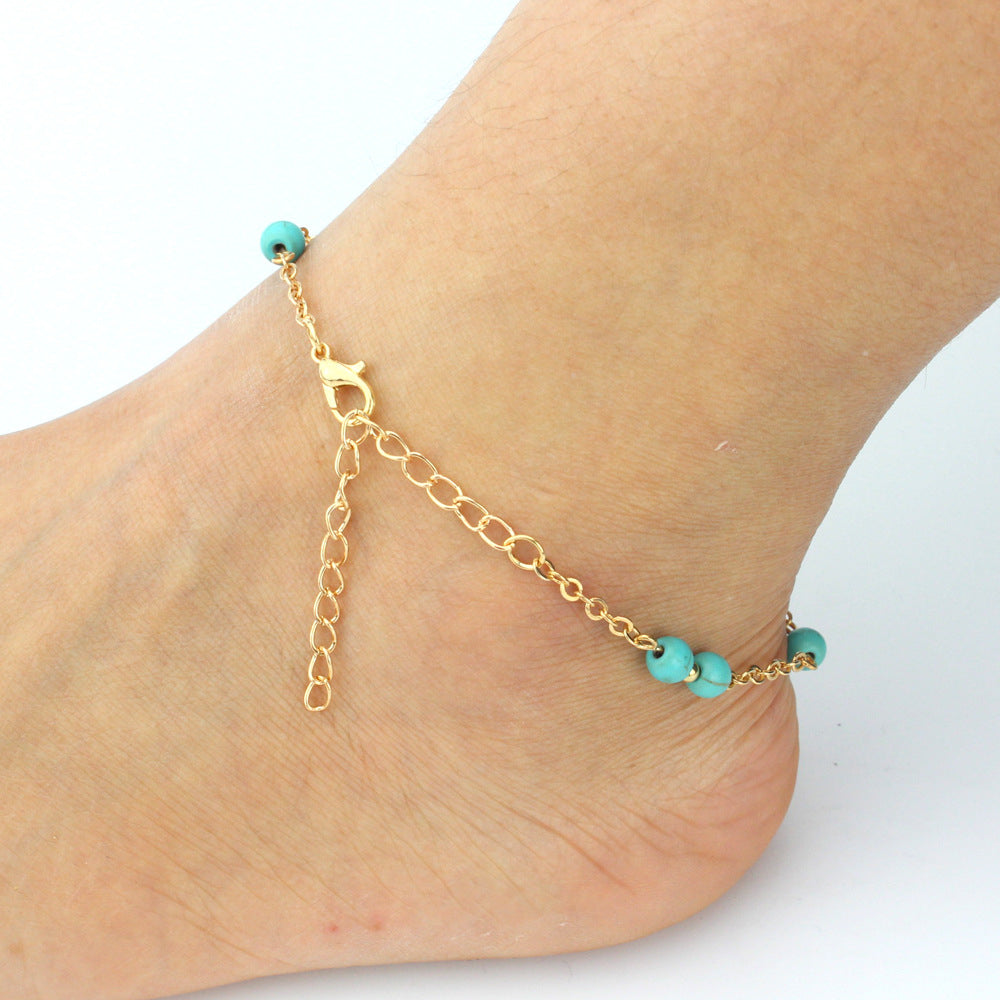 Fashion Handmade Beaded Turquoise Beads Anklets Image 2