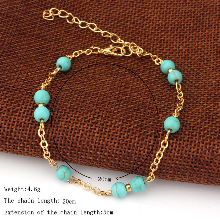 Fashion Handmade Beaded Turquoise Beads Anklets Image 4