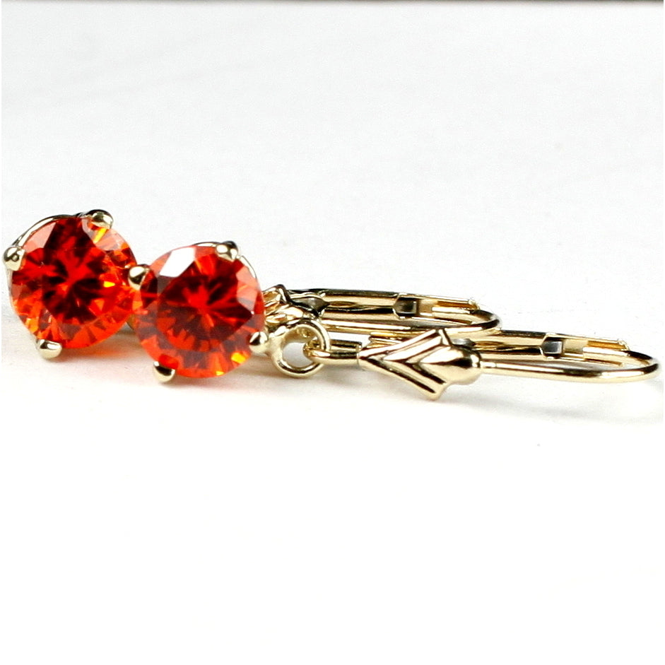 14K Gold Leverback Earrings Created Padparadsha Sapphire E017 Image 2