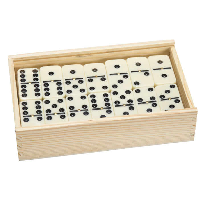 Premium Set of 55 Double Nine Dominoes with Wood Case Center Pip for Easy Mix and Flip 1 - 9 Image 1