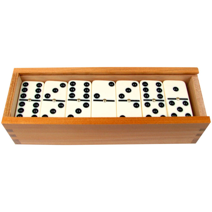 Premium Double Six Dominoes Set 28 Pieces with Wooden Storage Case Easy Flip Image 3