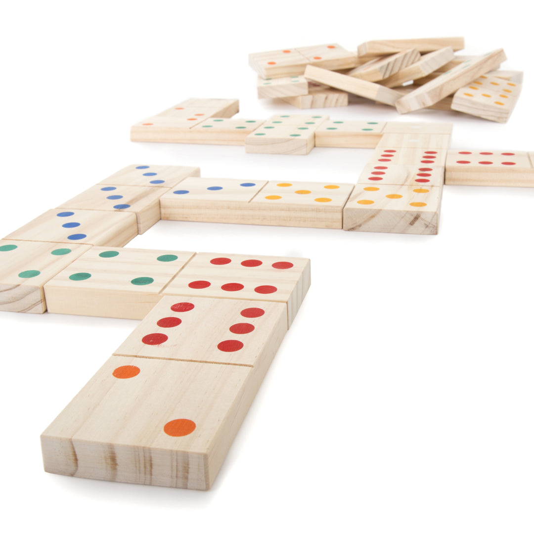 Hey! Play! Giant Wooden Dominoes Set 28 Large Tiles 5.3 x 2.6 Inches Image 2