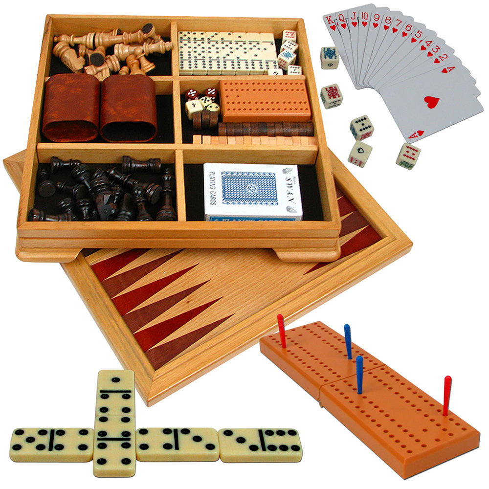 Deluxe 7-in-1 Game Set Chess Checkers Backgammon Cards Poker Dice Storage Image 2