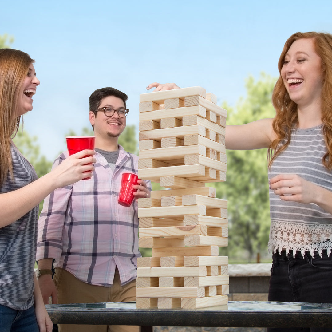 Hey! Play! Large Tumbling Towers Game Pinewood 54 Blocks Outdoor Fun Image 1