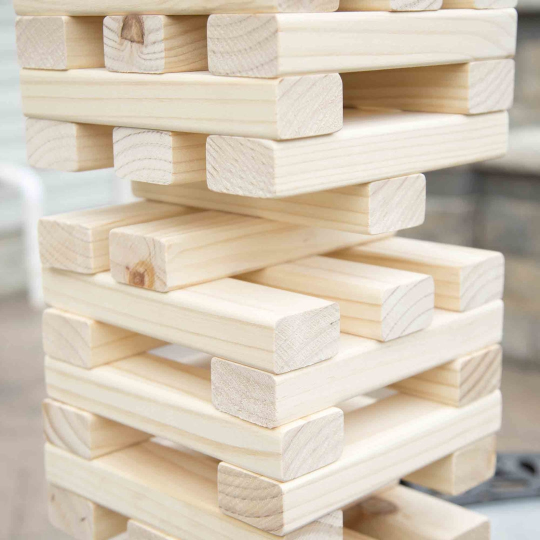 Hey! Play! Large Tumbling Towers Game Pinewood 54 Blocks Outdoor Fun Image 4