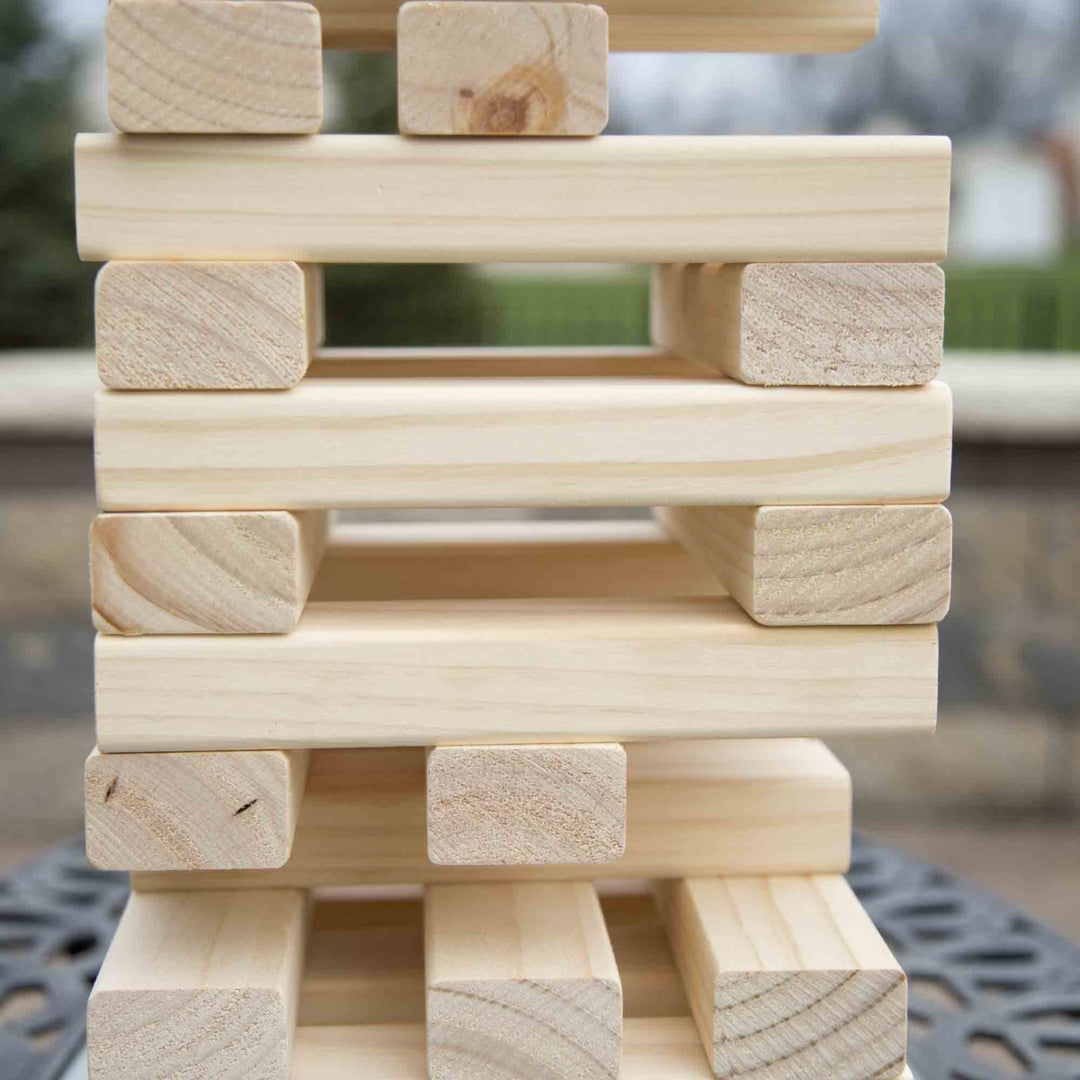 Hey! Play! Large Tumbling Towers Game Pinewood 54 Blocks Outdoor Fun Image 4