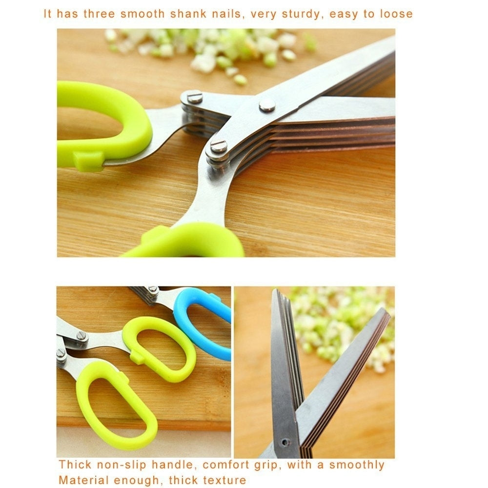 (2 Pack) Stainless Steel 5 Blade Herb Scissors With Cleaning Comb Image 2