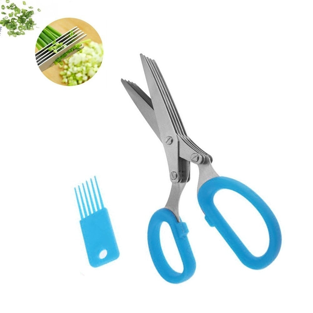 (2 Pack) Stainless Steel 5 Blade Herb Scissors With Cleaning Comb Image 4
