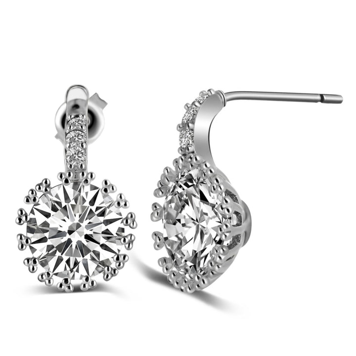 Diamond Silver Halo Drop Earrings Image 1