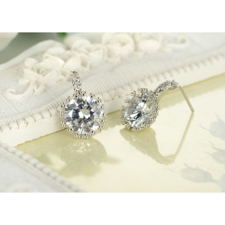 Diamond Silver Halo Drop Earrings Image 4