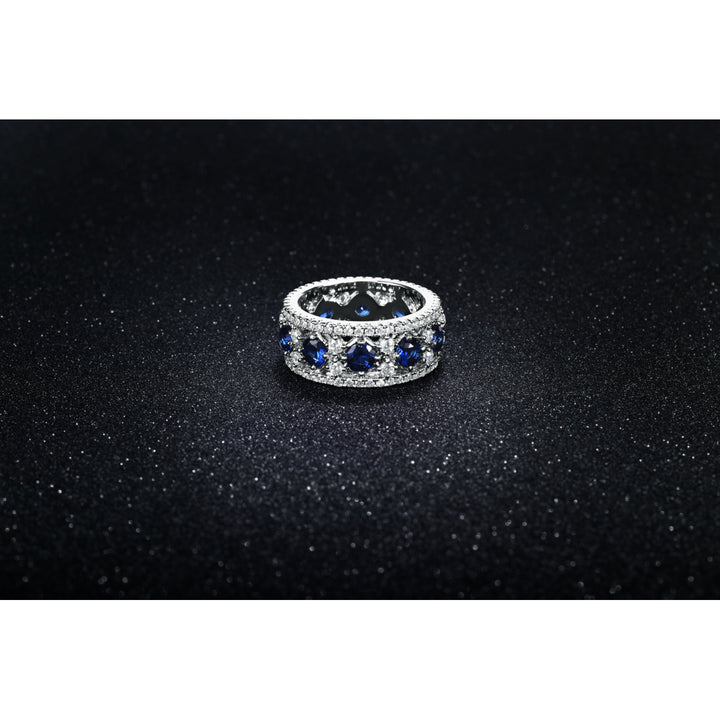 18Kt White Gold Simulated Sapphire Band AAA Cubic Zirconia Sizes 6 7 8 9 Image 1