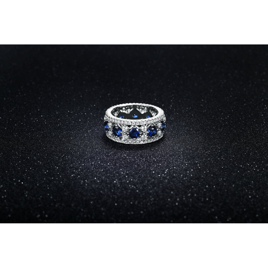 18Kt White Gold Simulated Sapphire Band AAA Cubic Zirconia Sizes 6 7 8 9 Image 1