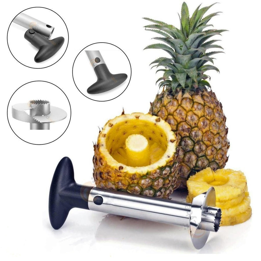 Stainless Steel Cutting Blade Pineapple Easy Peeler Slicer and De-Corer - 3 in 1 Tool (Black) Image 1