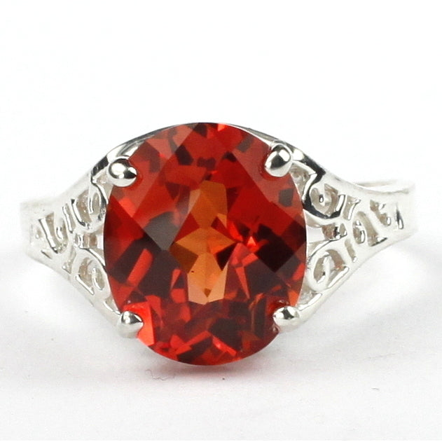 SR057 12x10mm Created Padparadsha Sapphire 925 Sterling Silver Ring Image 1