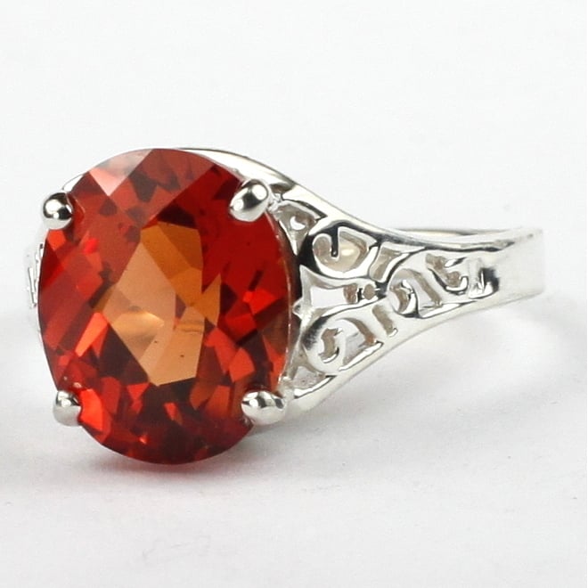 SR057 12x10mm Created Padparadsha Sapphire 925 Sterling Silver Ring Image 2