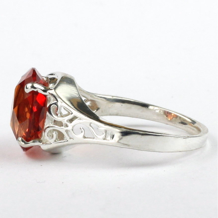 SR057 12x10mm Created Padparadsha Sapphire 925 Sterling Silver Ring Image 3