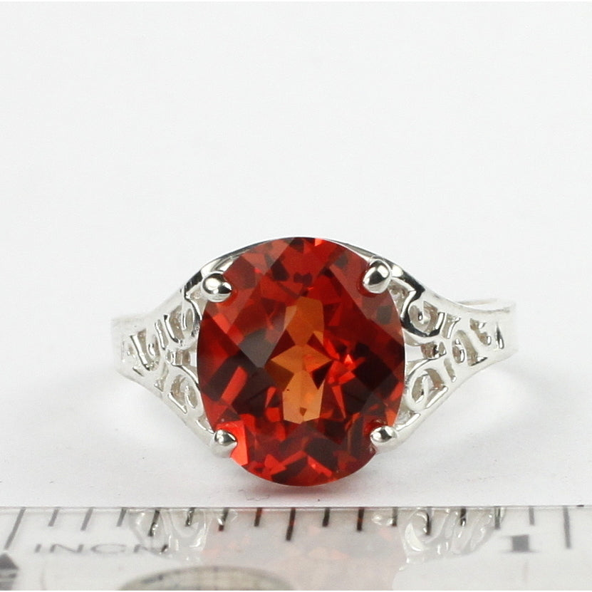 SR057 12x10mm Created Padparadsha Sapphire 925 Sterling Silver Ring Image 4