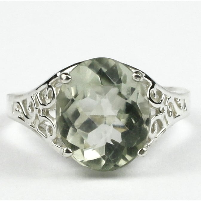 SR057 12x10mm Green Amethyst 925 Sterling Silver Ring Image 1