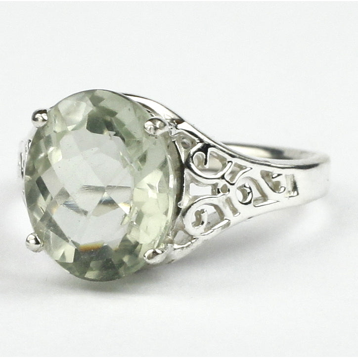 SR057 12x10mm Green Amethyst 925 Sterling Silver Ring Image 2