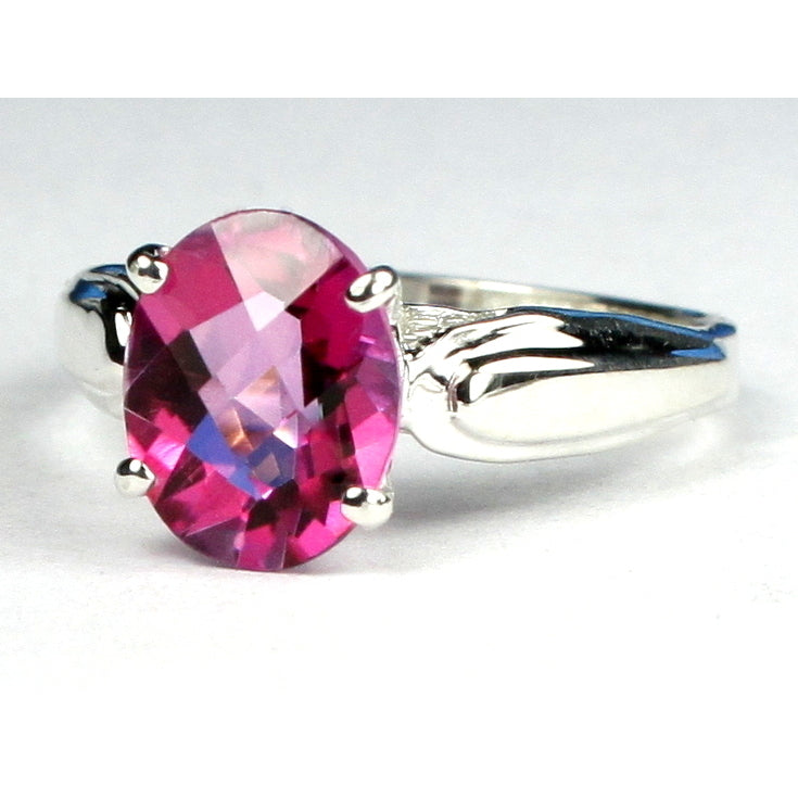 Sterling Silver Ladies Ring Created Pink Sapphire SR058 Image 2