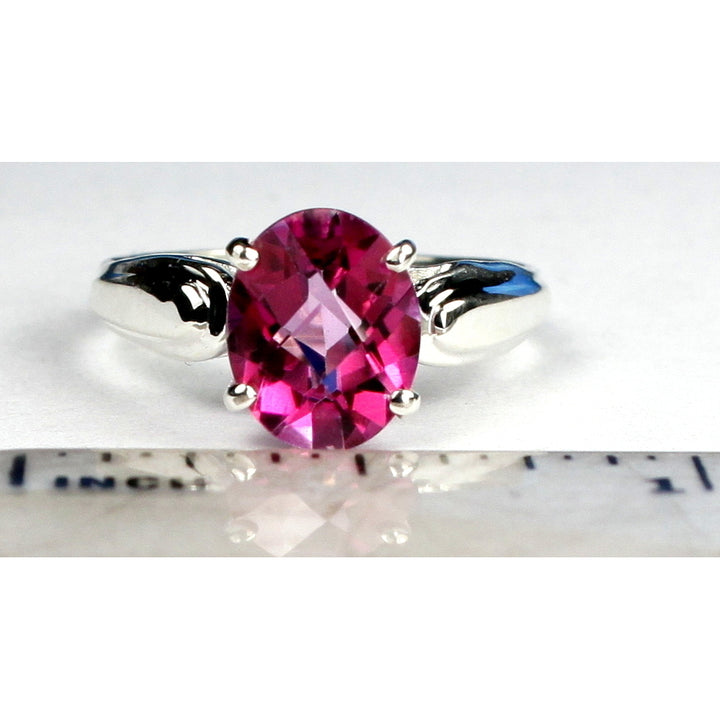 Sterling Silver Ladies Ring Created Pink Sapphire SR058 Image 4