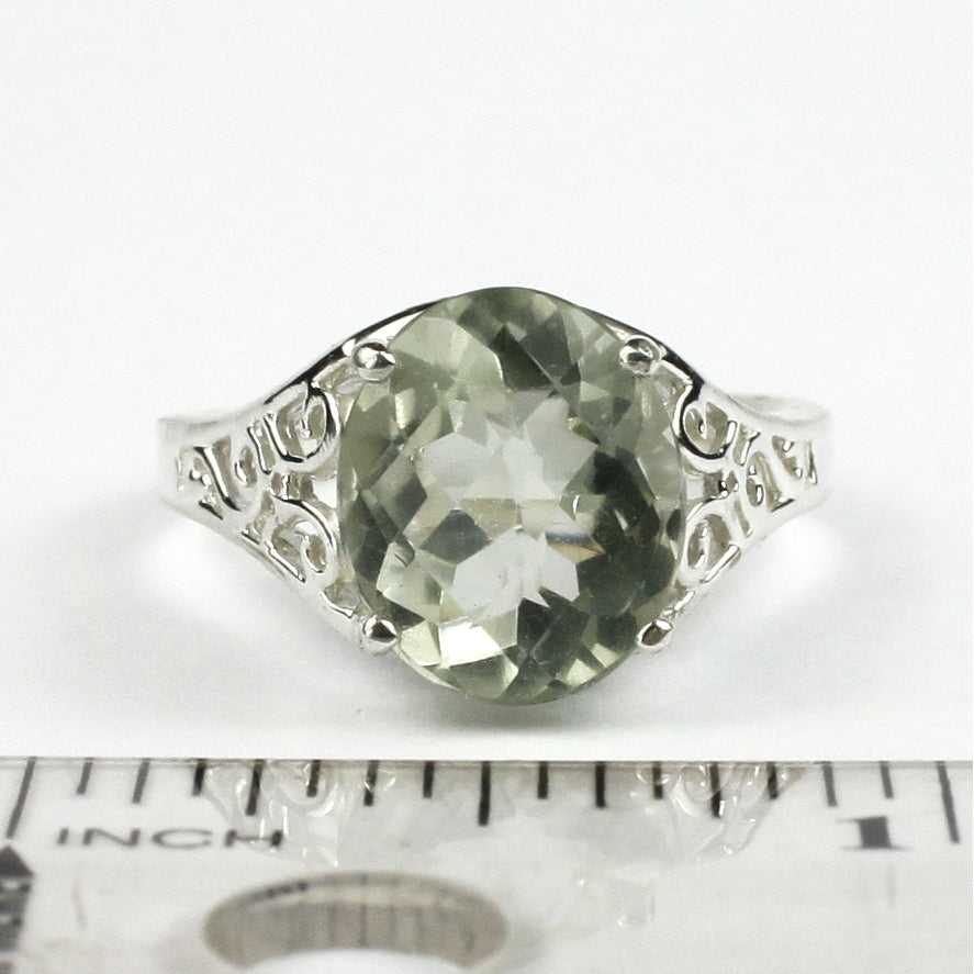 SR057 12x10mm Green Amethyst 925 Sterling Silver Ring Image 4