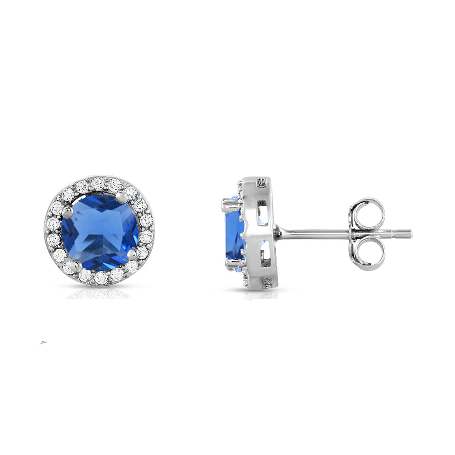 3.00 CTTW Tanzanite Round Cut Halo Studs Sterling Silver Earrings 925 Image 1