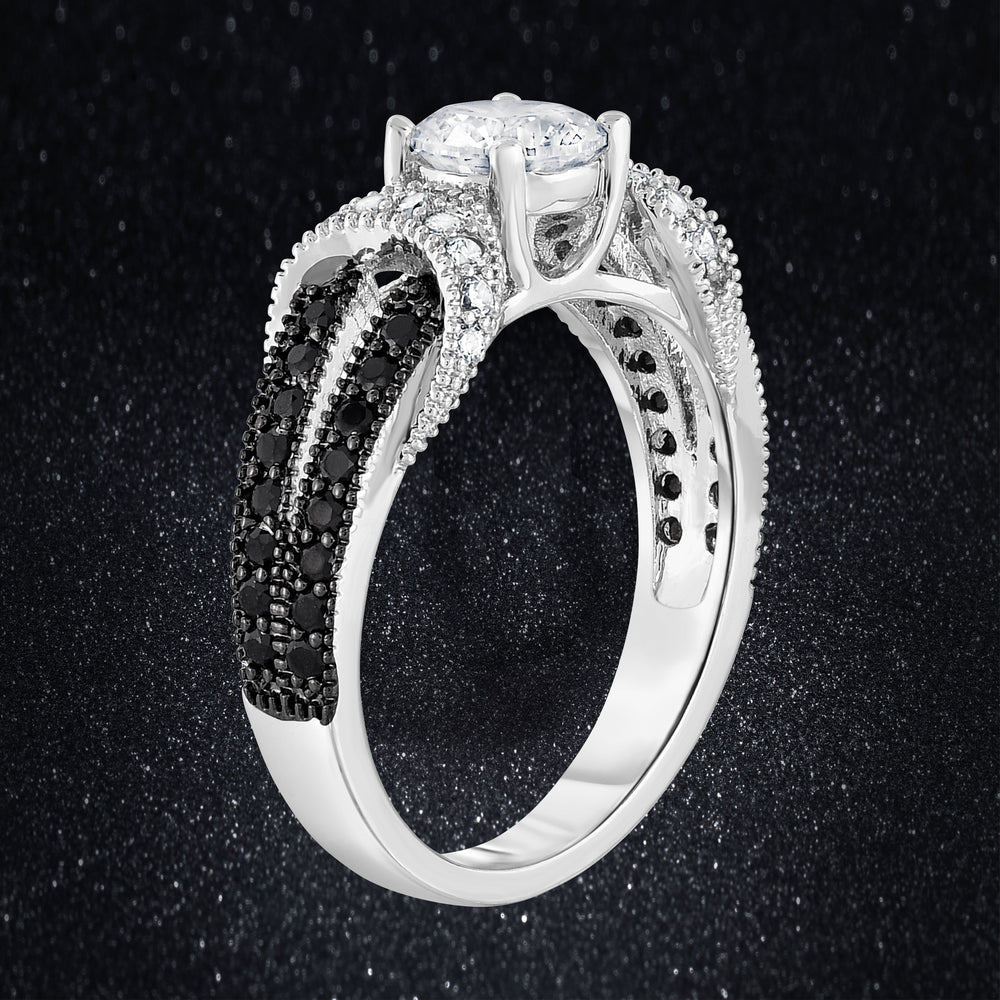 Black and white Micropave Ring in 18k White Gold Image 2