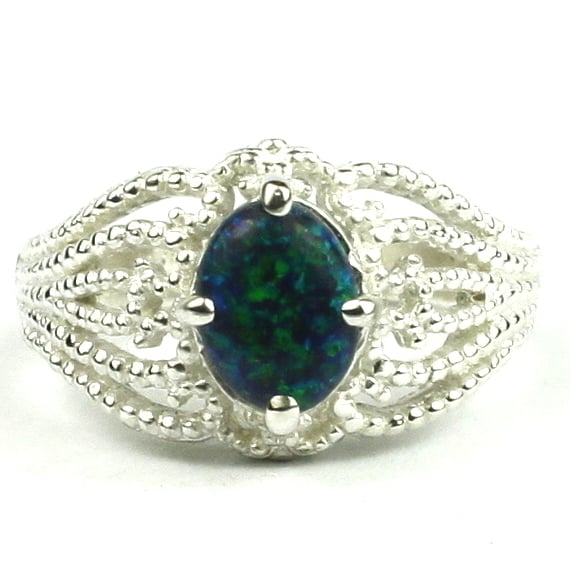 SR365 Created Blue Green Opal 925 Sterling Silver Ladies Ring Image 1