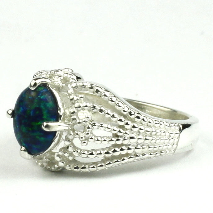 SR365 Created Blue Green Opal 925 Sterling Silver Ladies Ring Image 2